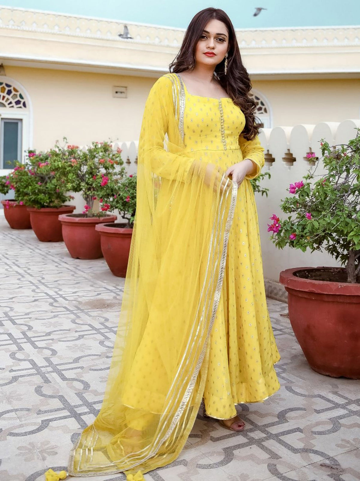 Yellow Georgette Anarkali Set