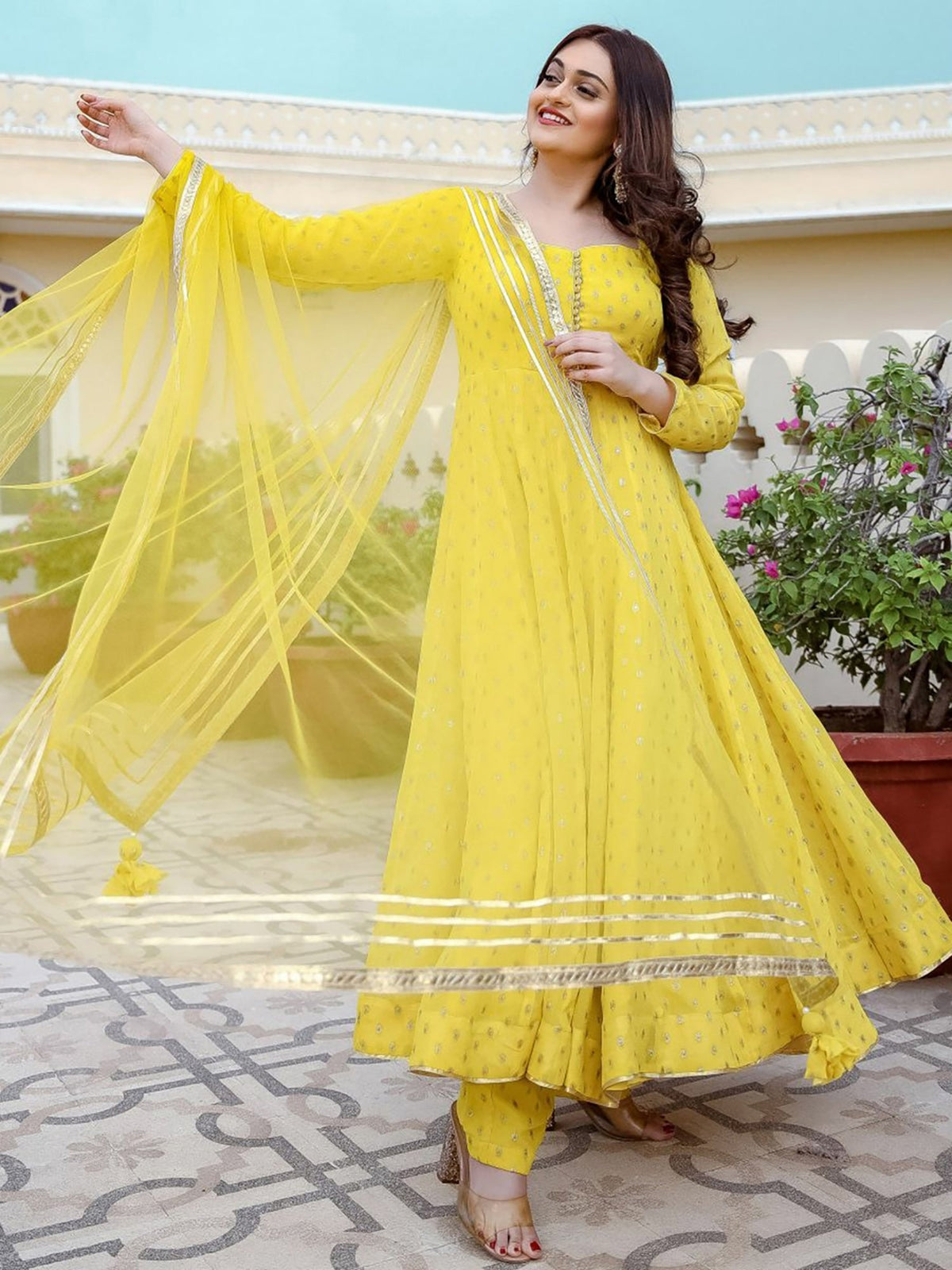 Yellow Georgette Anarkali Set