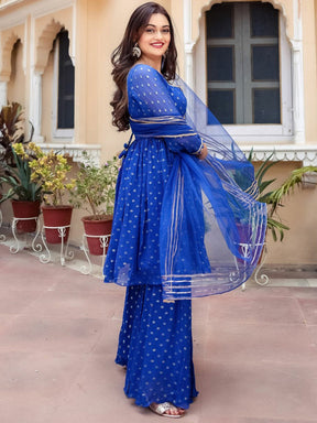 Blue Georgette Sharara Set