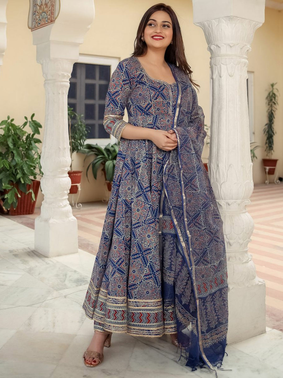 Bagru Printed Anarkali Set