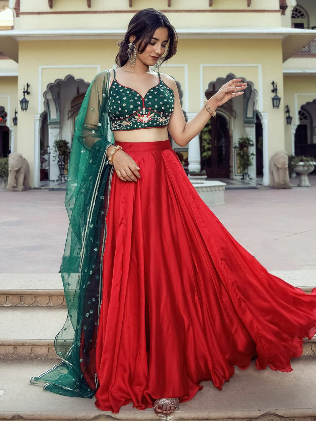 Red Green Lehenga Set