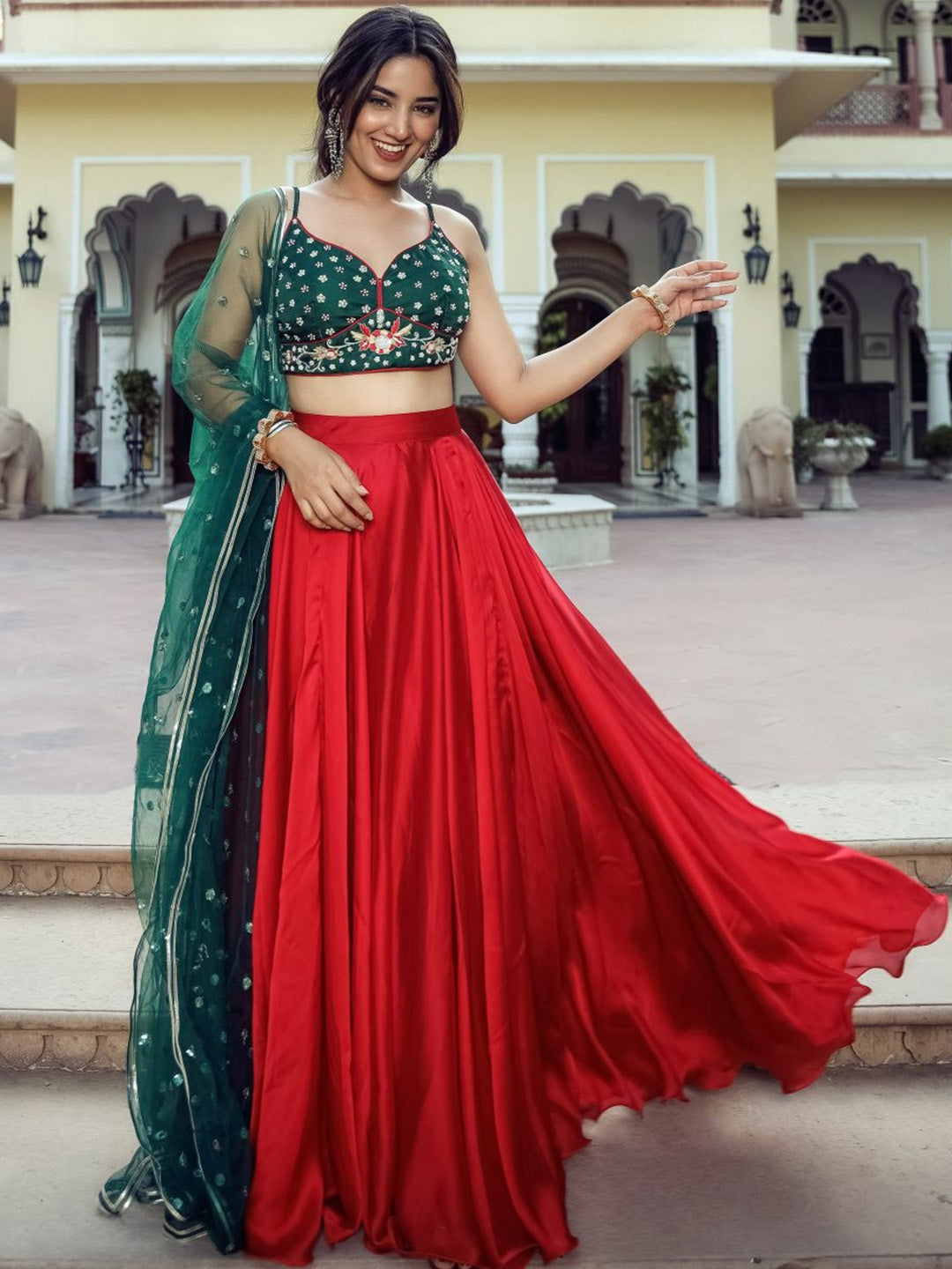 Red Green Lehenga Set