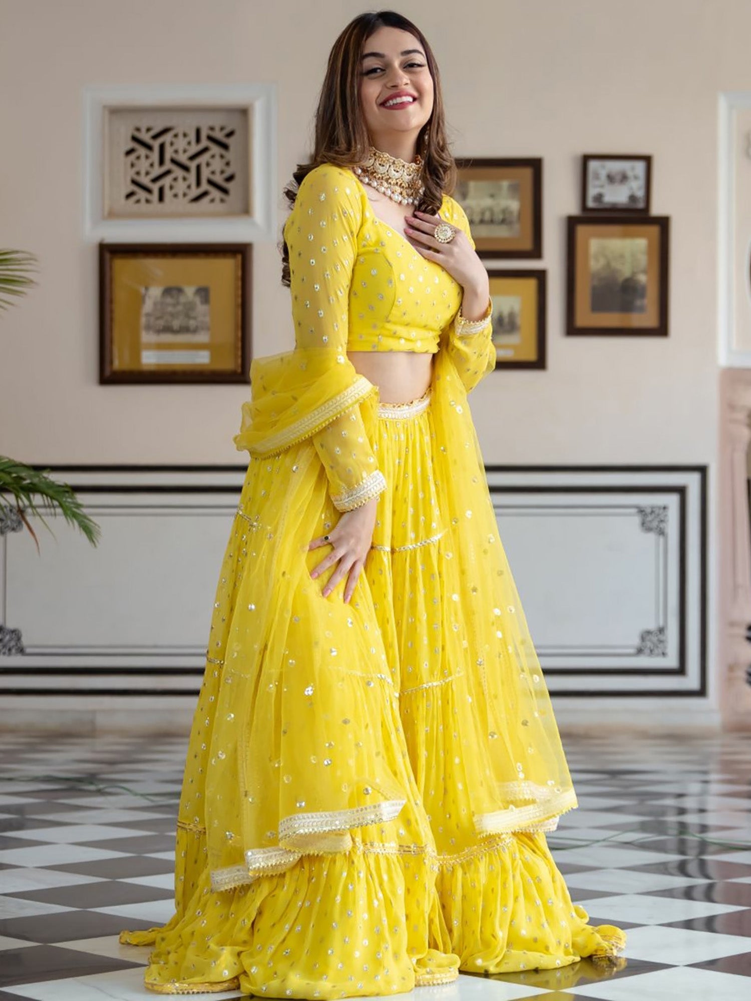 Yellow Georgette Lehenga Choli Set