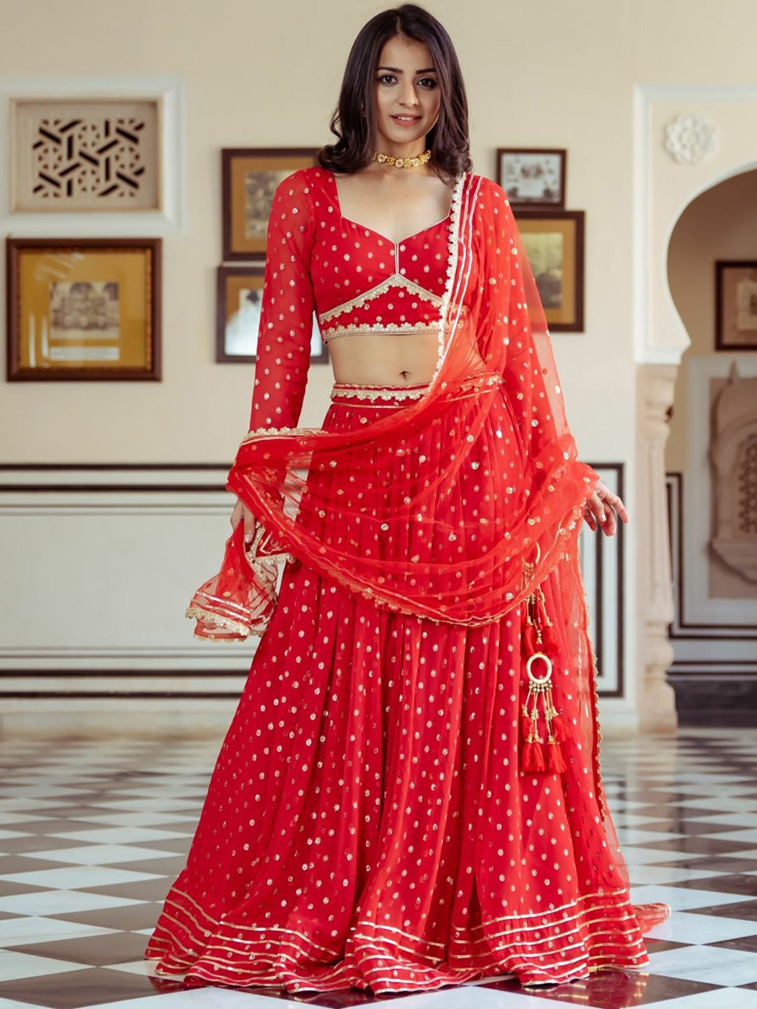 Red Georgette Lehenga Choli Set