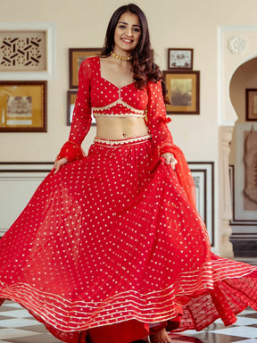 Red Georgette Lehenga Choli Set