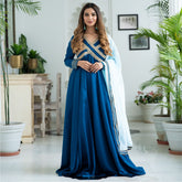 Blue Silk Long Dress With Dupatta