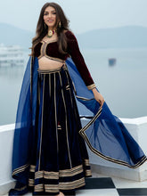 Wine and Blue Velvet Lehenga Set