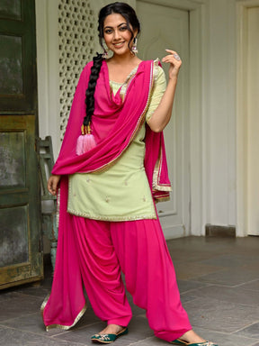 Green And Pink Kurta Patiala Set