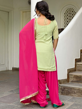 Green And Pink Kurta Patiala Set