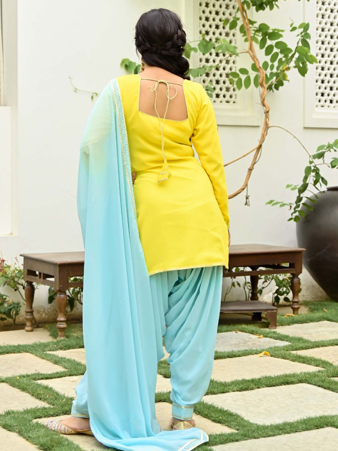 Yellow and Blue Kurta and Patiala Set