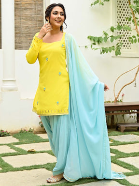 Yellow and Blue Kurta and Patiala Set