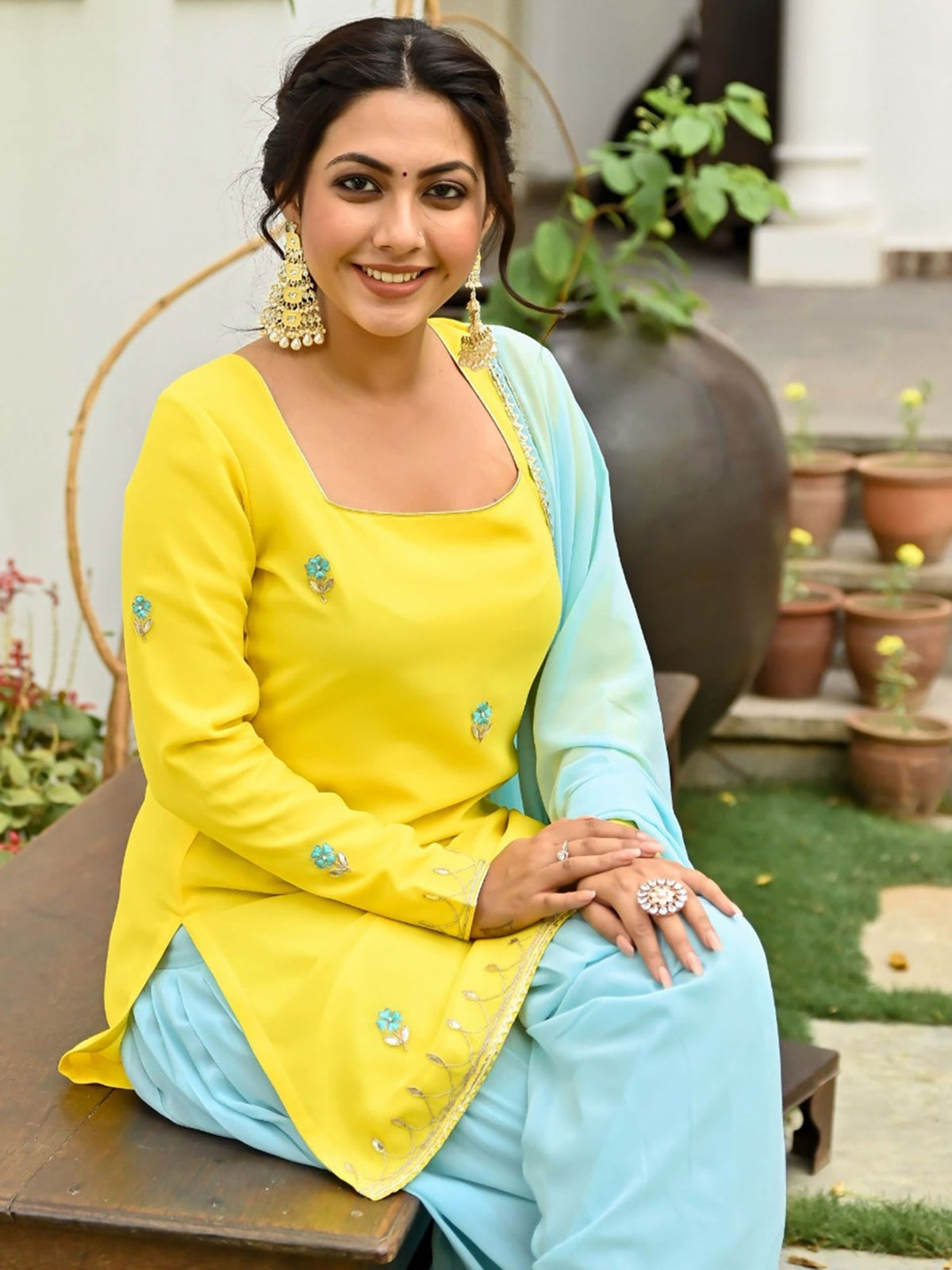 Yellow and Blue Kurta and Patiala Set