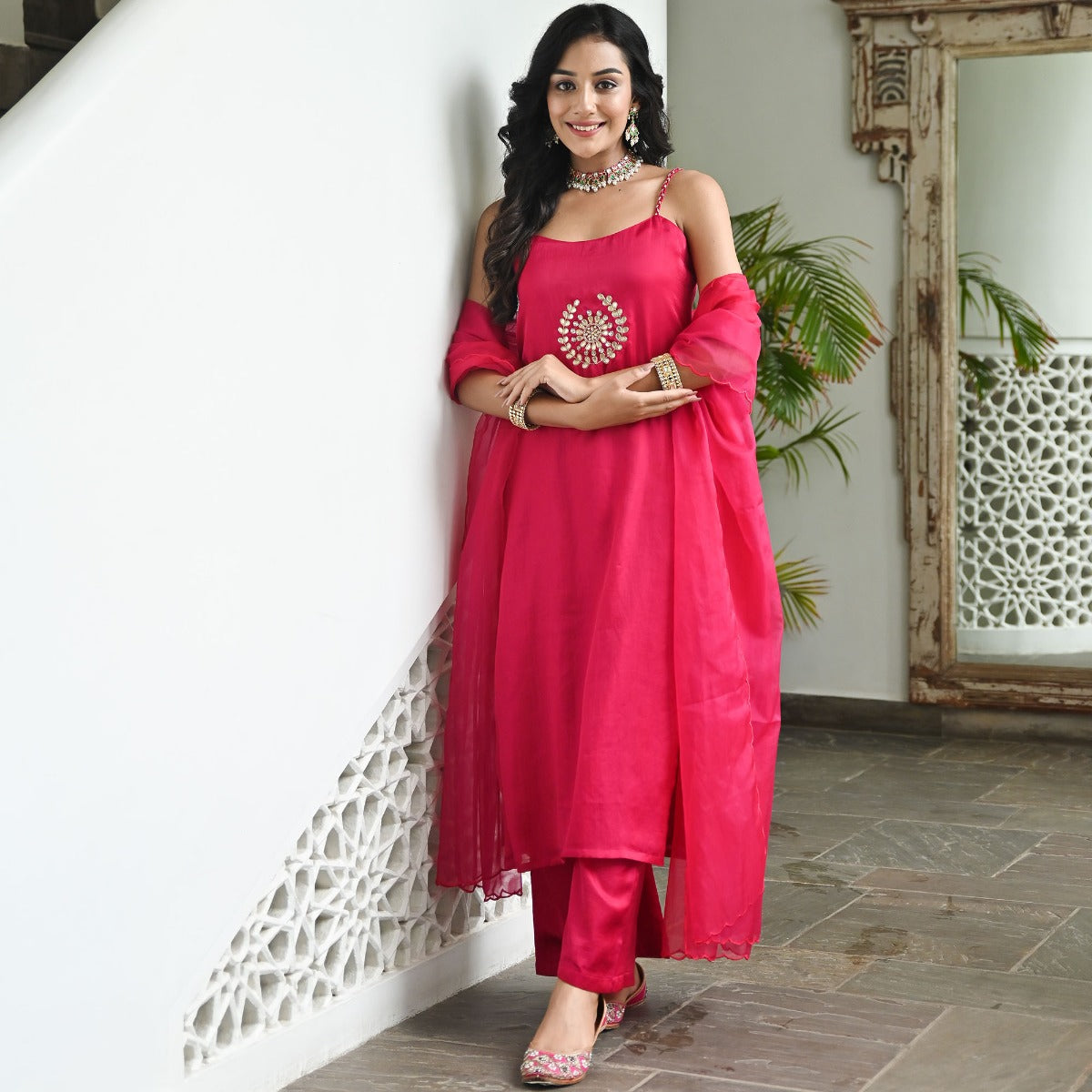 Hot Pink Handwork Kurta Set