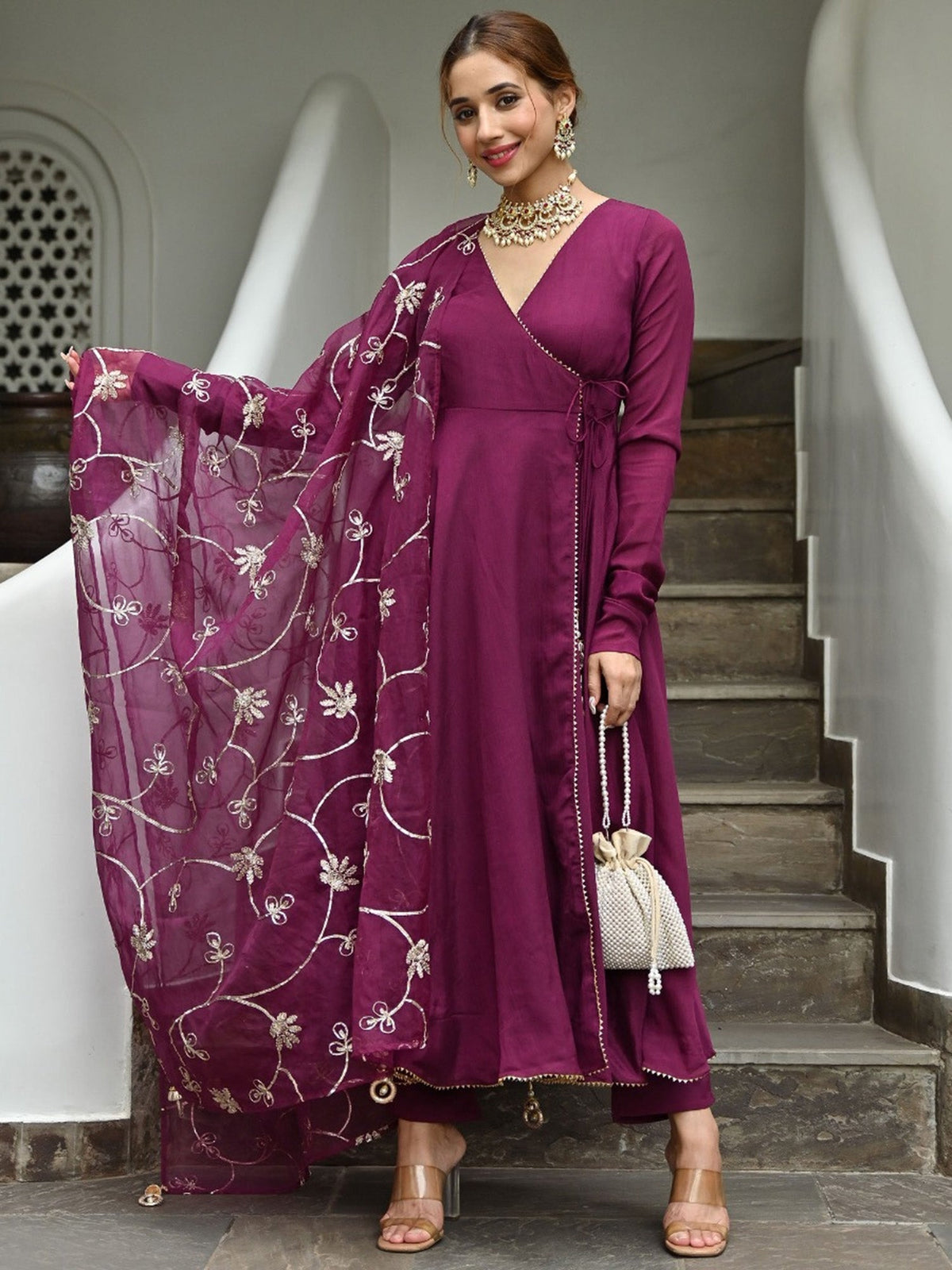 Wine Silk Angrakha Set