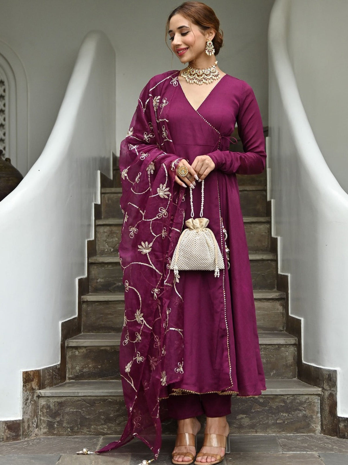 Wine Silk Angrakha Set