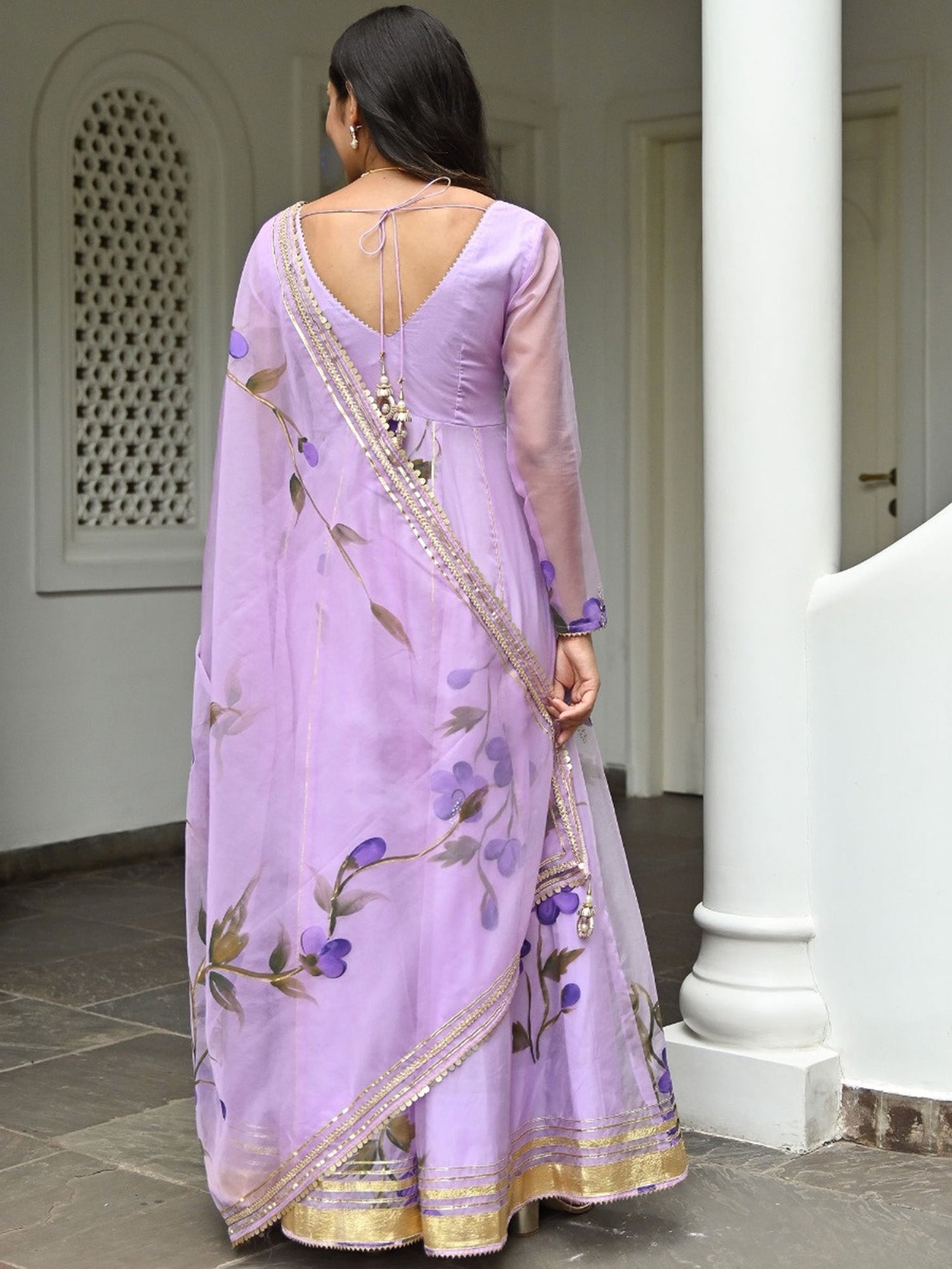 Purple Hand Paint Anarkali Set