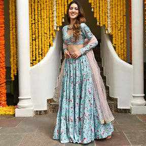 Blue Printed Lehenga Set