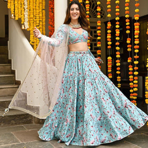 Blue Printed Lehenga Set