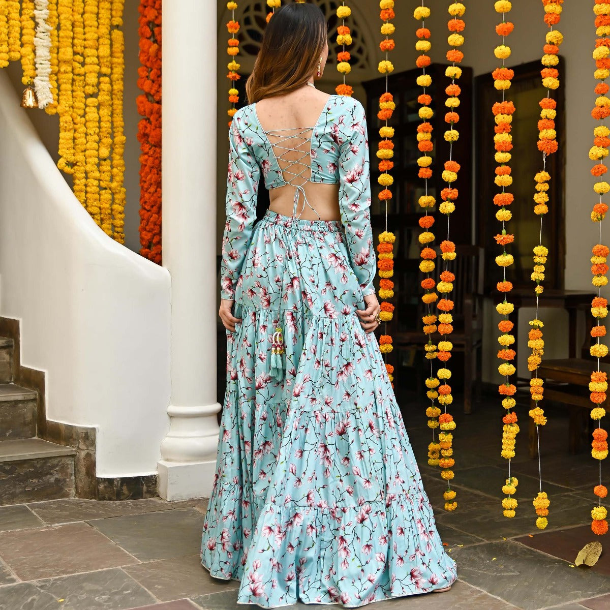 Blue Printed Lehenga Set