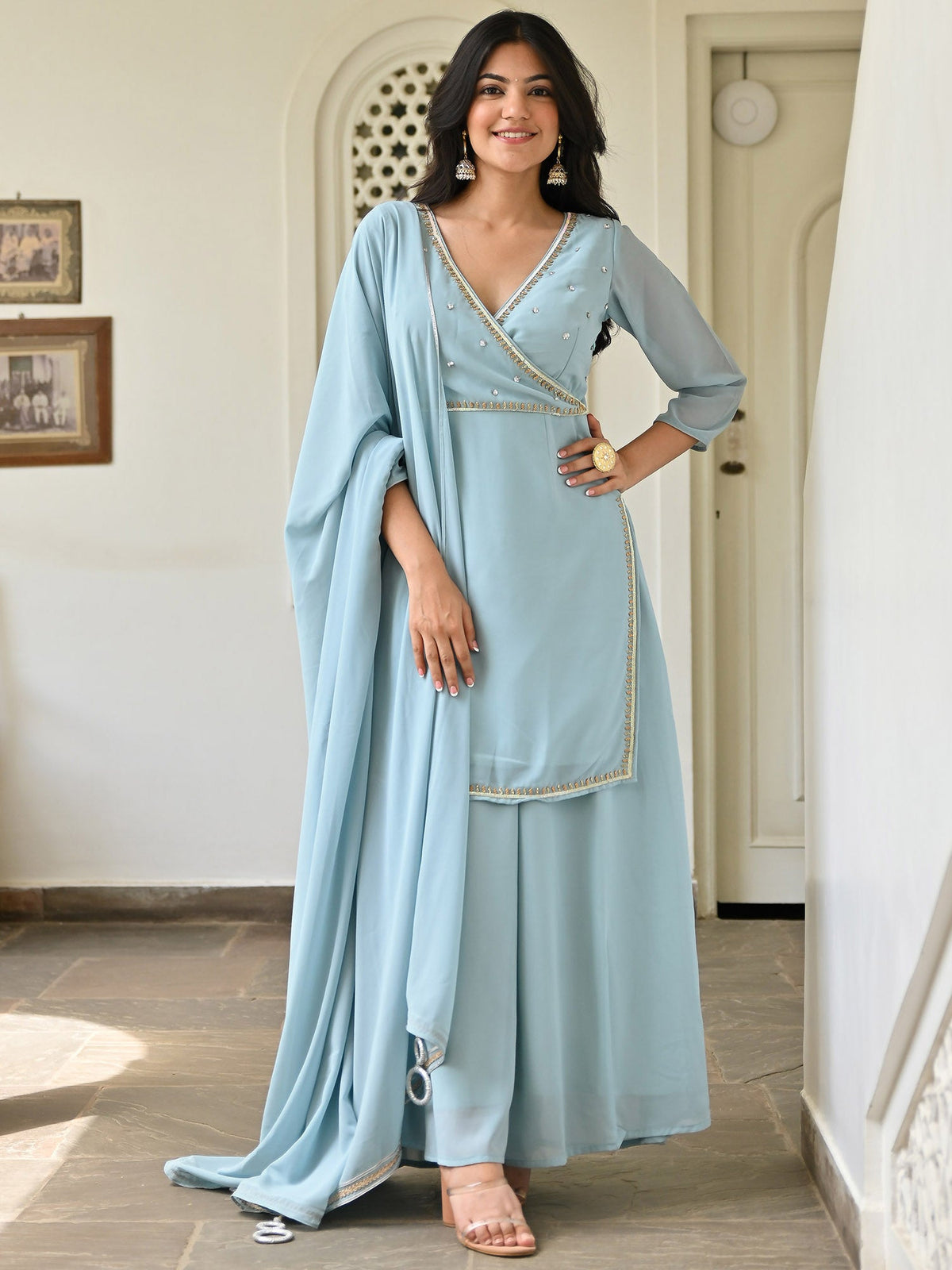 Blue Handwork Sharara Set