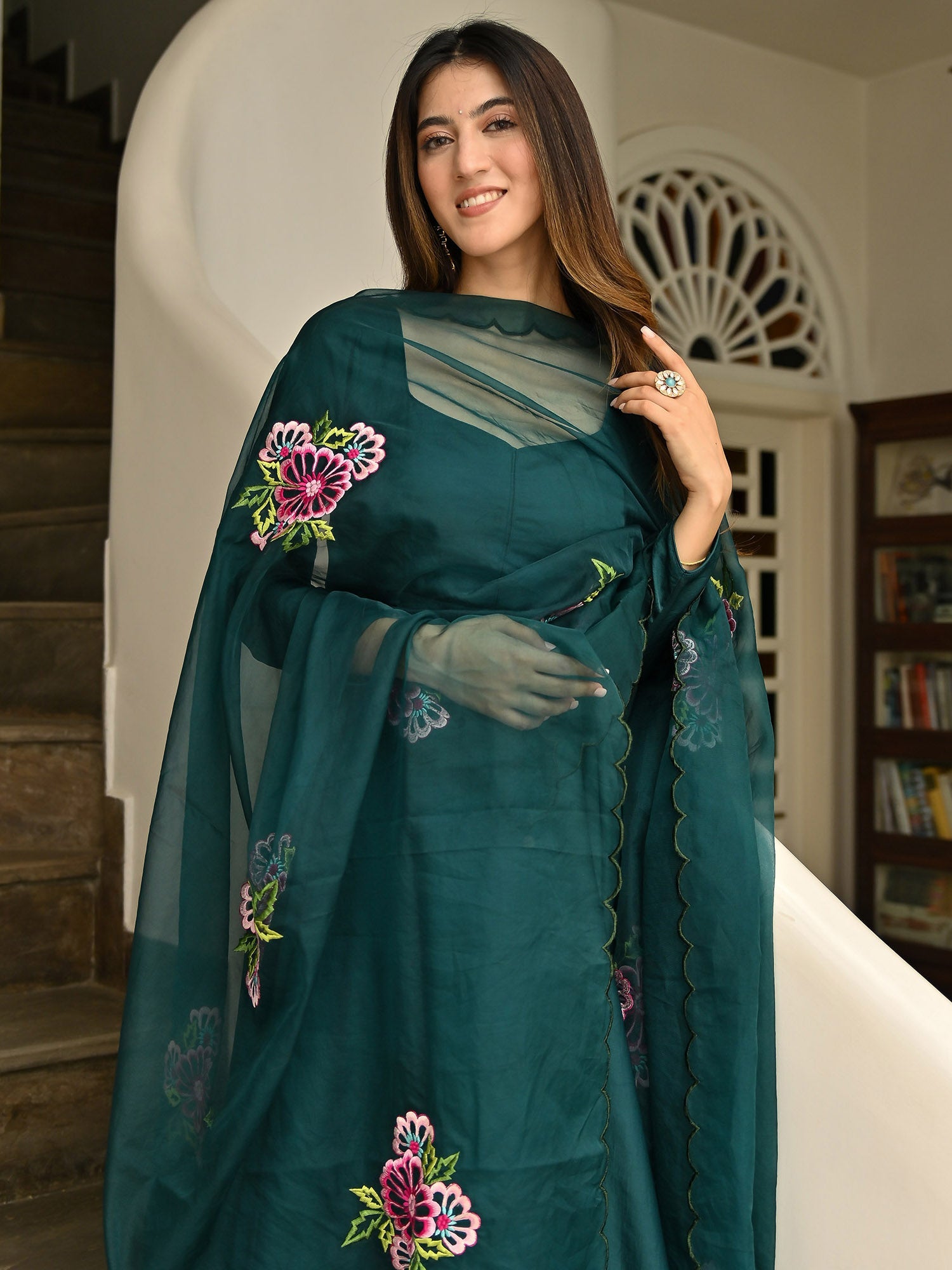 Green Anarkali Embroidered Dupatta