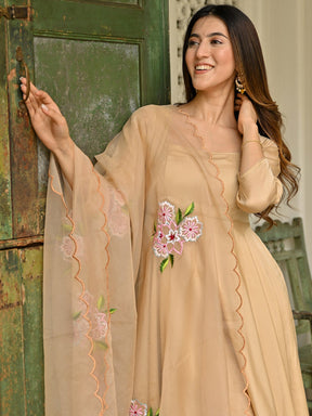 Beige Embroidered Anarkali Set