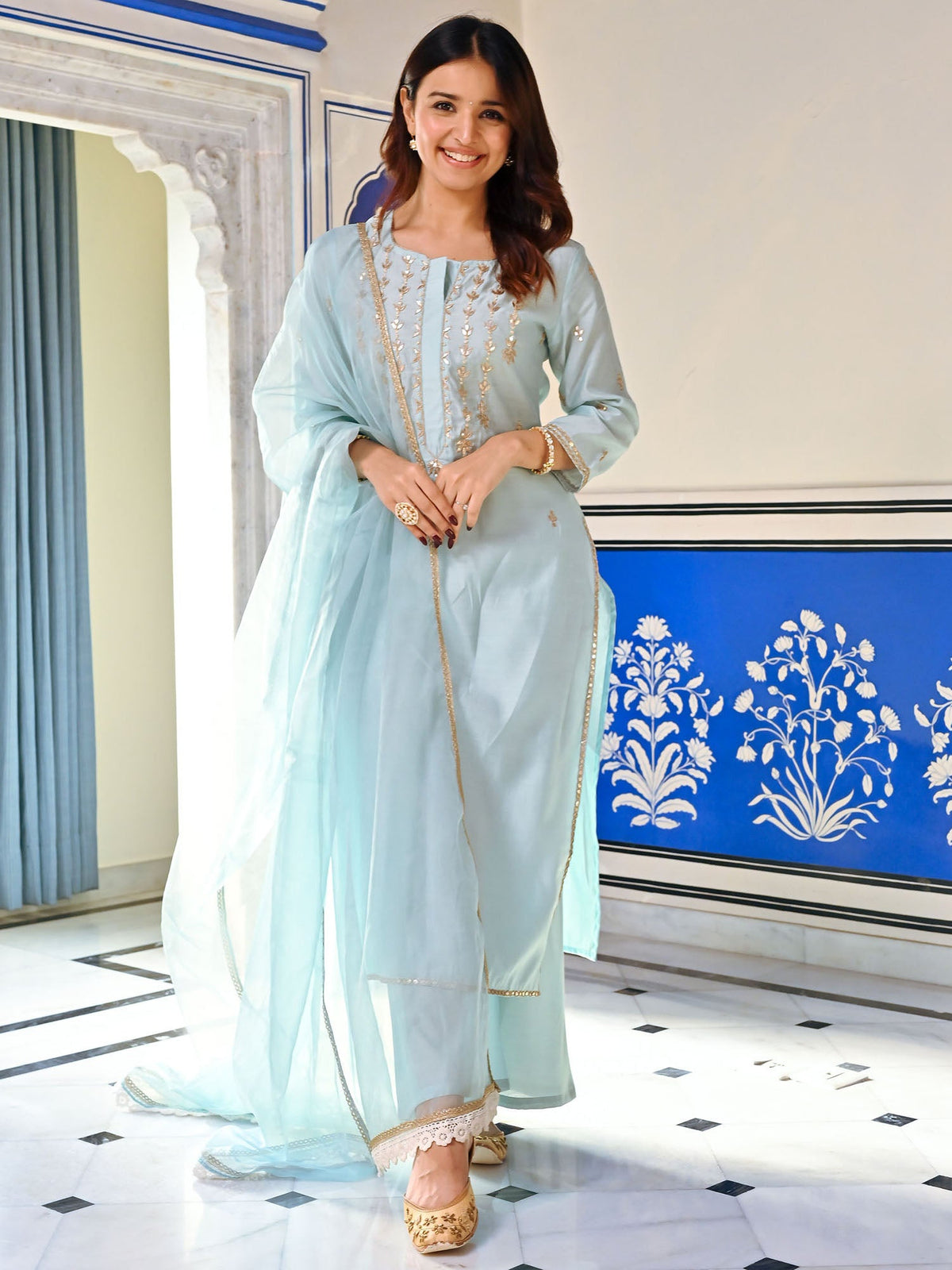 Blue Gota Patti Kurta Set