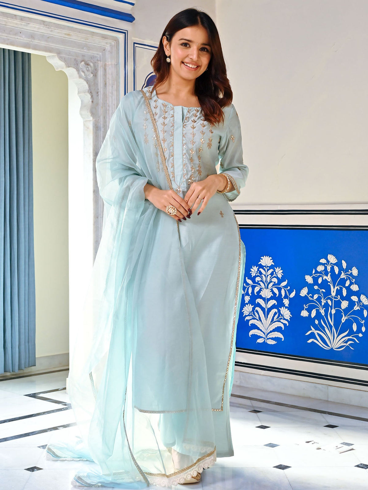 Blue Gota Patti Kurta Set