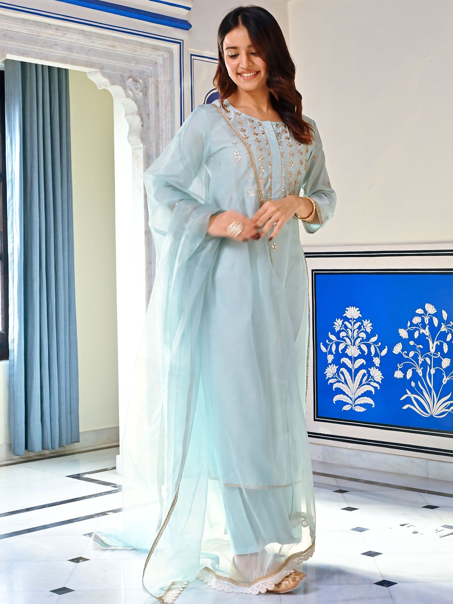 Blue Gota Patti Kurta Set