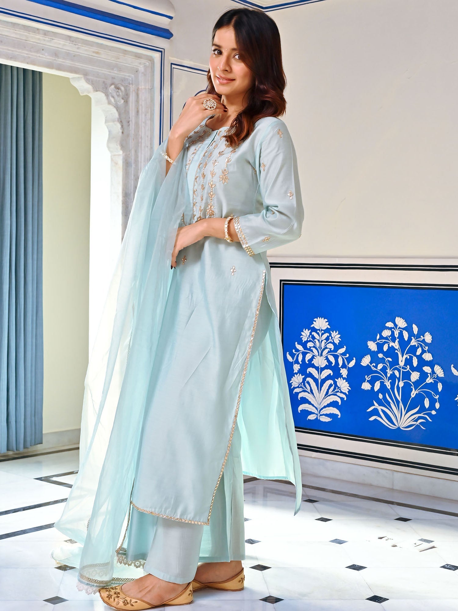 Blue Gota Patti Kurta Set