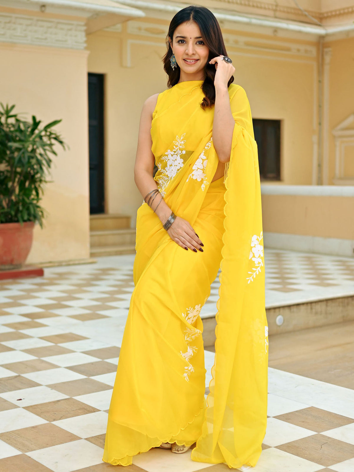 Yellow Embroidered Saree