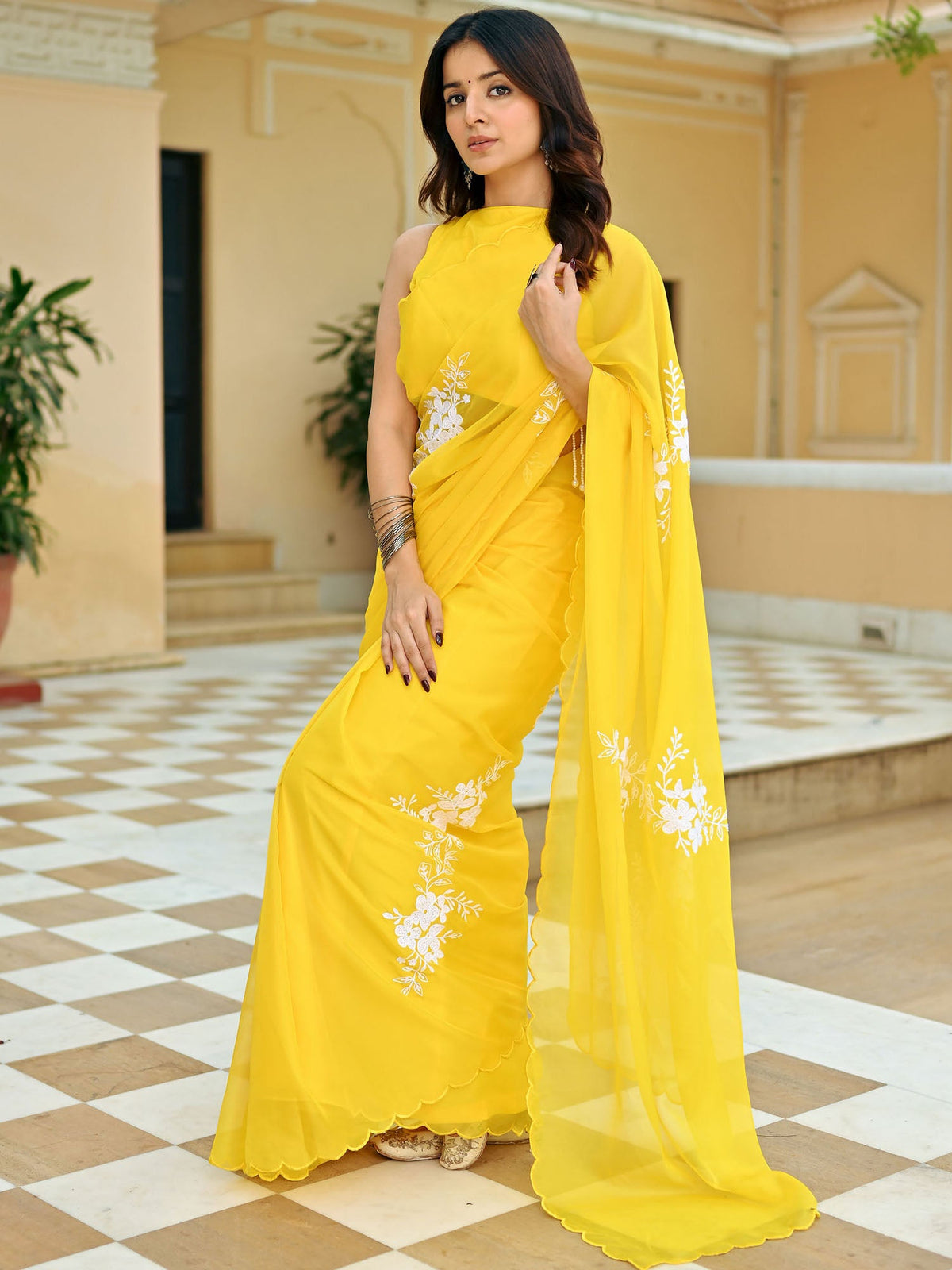 Yellow Embroidered Saree