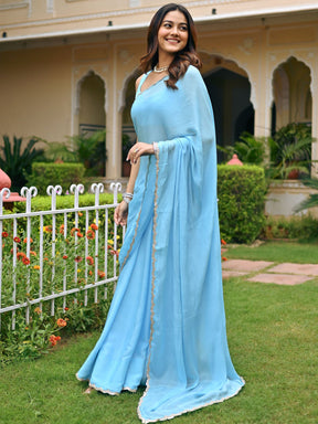 Blue Chiffon Saree