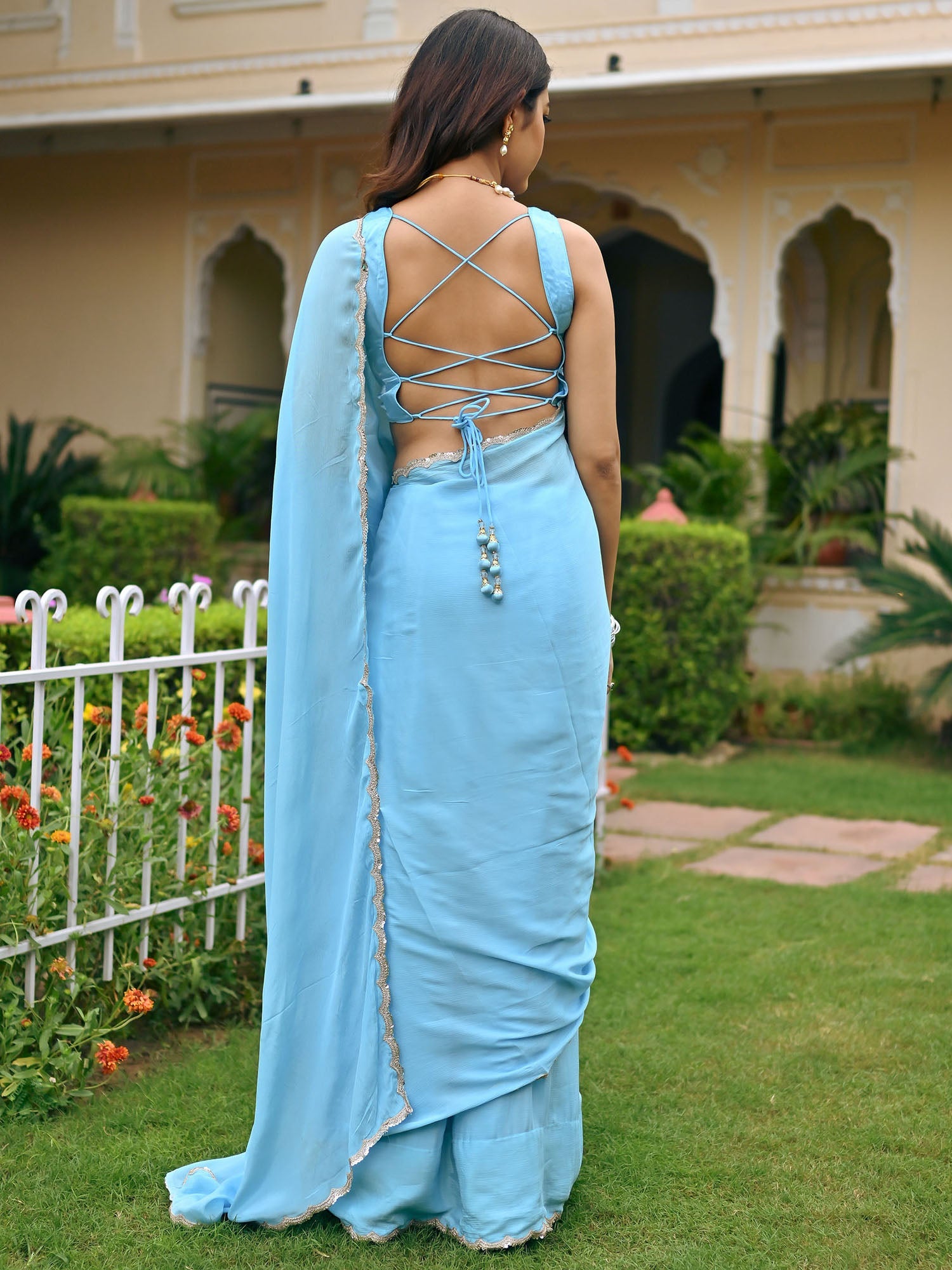 Blue Chiffon Saree