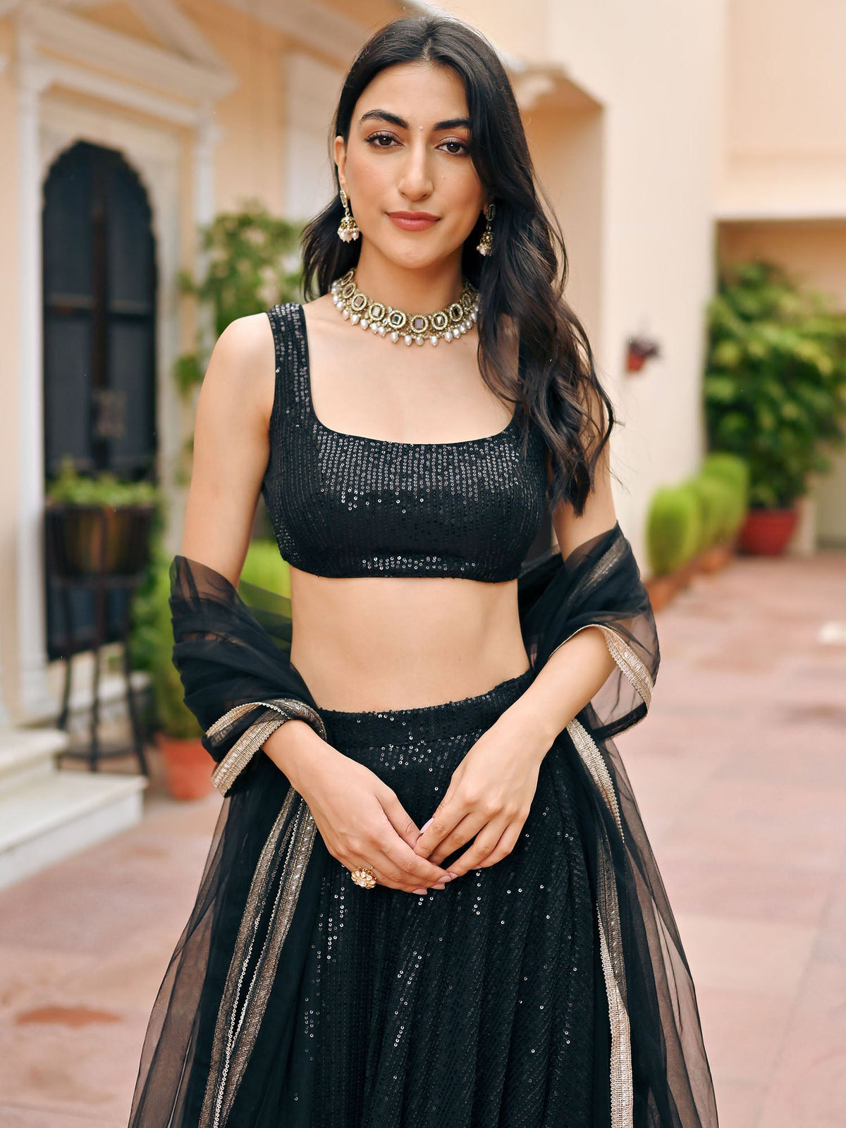 Black Sequin Lehenga Set