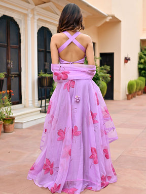 Lavender Hand Painted Lehenga Set