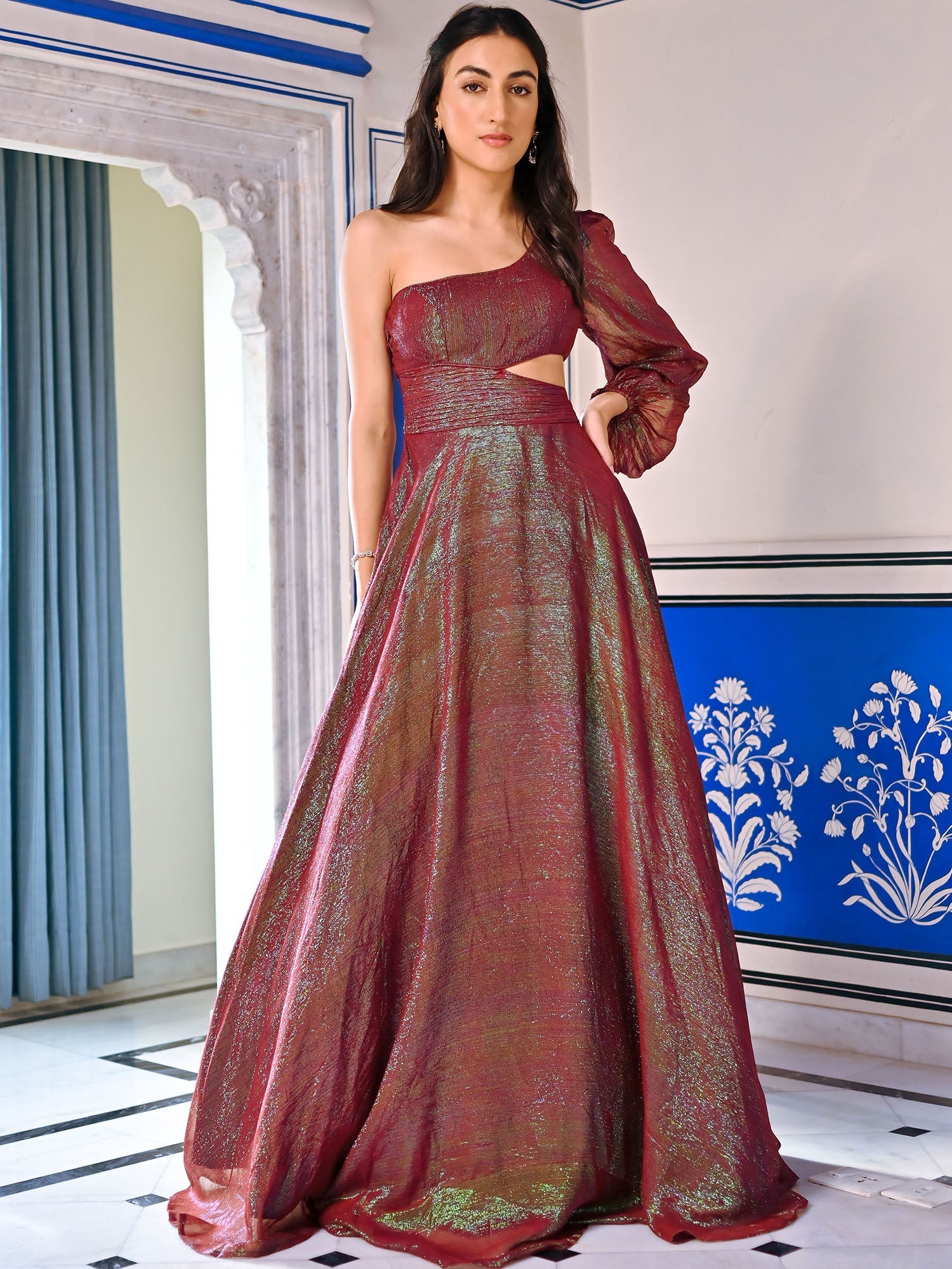 Maroon Lurex Gawn Dress