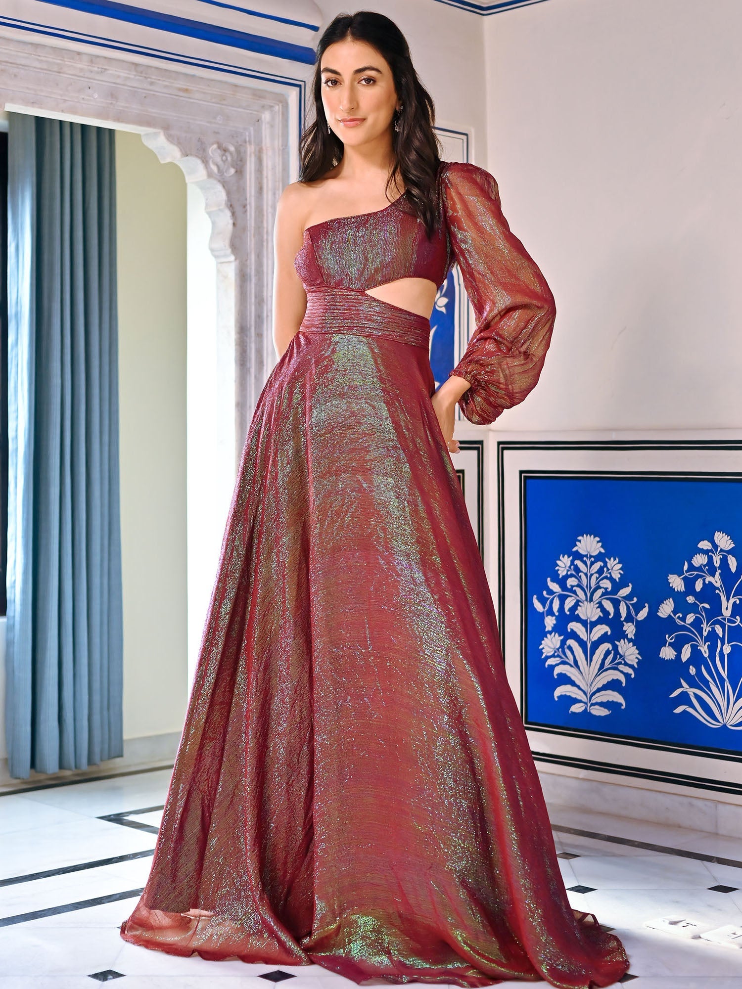 Maroon Lurex Gawn Dress