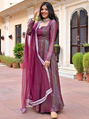 Wine Lurex Anarkali Set