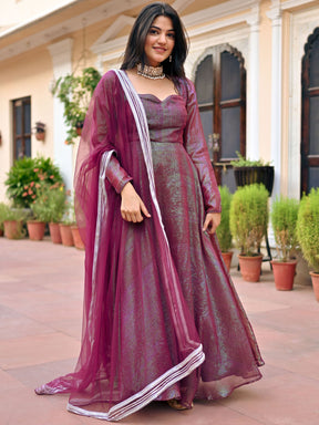 Wine Lurex Anarkali Set