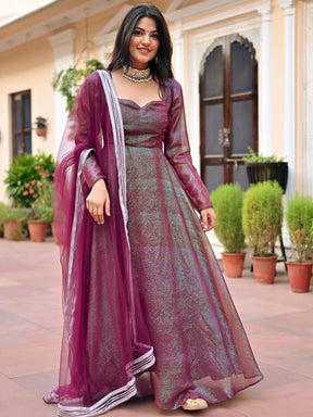 Wine Lurex Anarkali Set