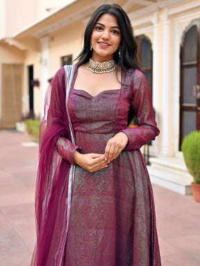 Wine Lurex Anarkali Set