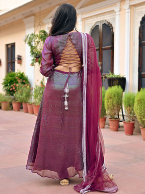 Wine Lurex Anarkali Set