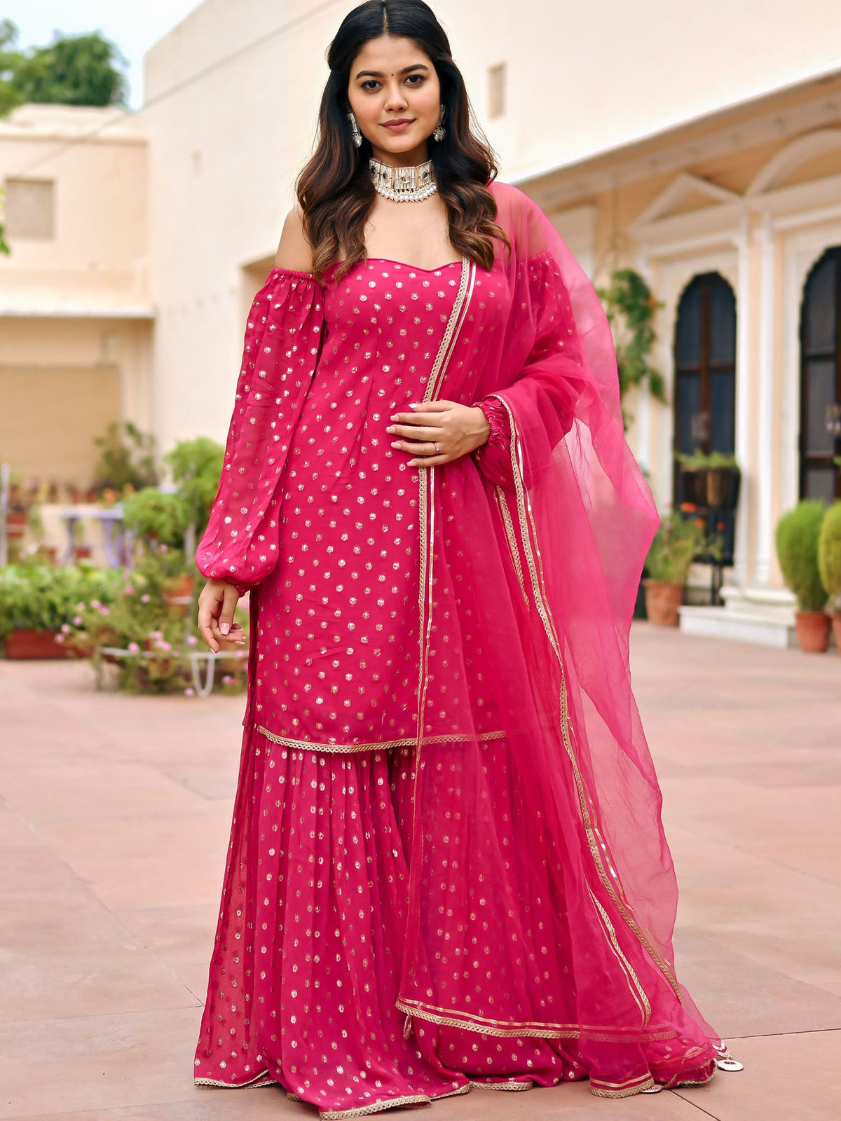 Pink Georgette Sharara Set