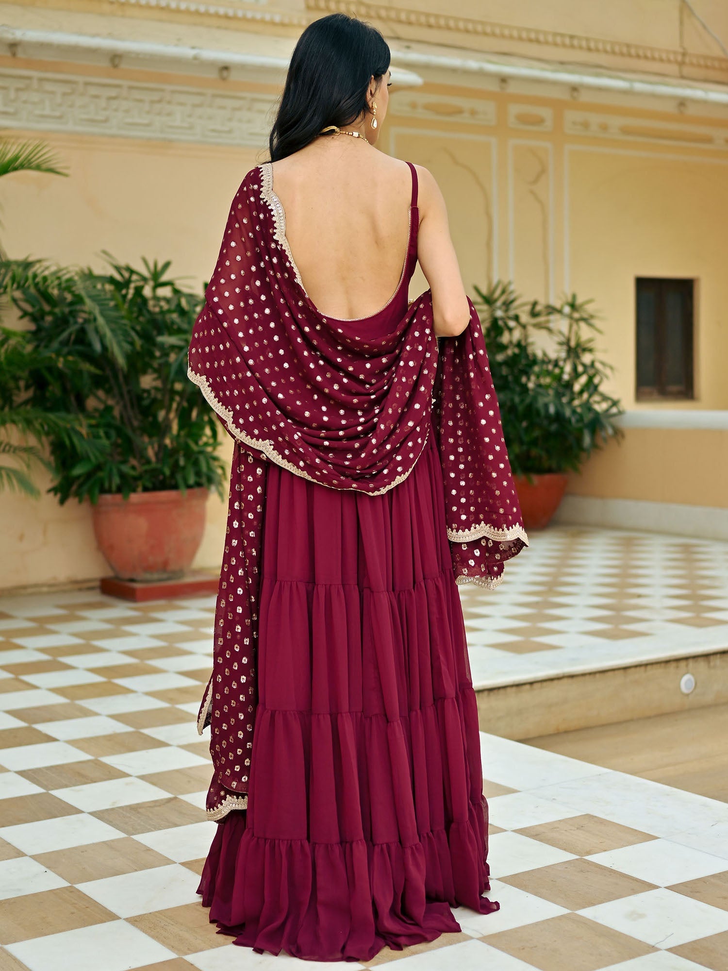 Maroon Solid Anarkali Set