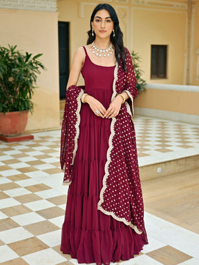 Maroon Solid Anarkali Set