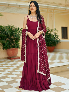 Maroon Solid Anarkali Set