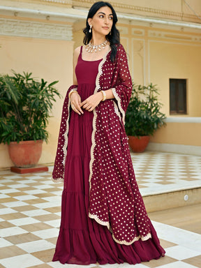 Maroon Solid Anarkali Set