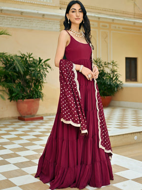 Maroon Solid Anarkali Set