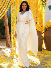 White Pleated Pre-Draped  Saree